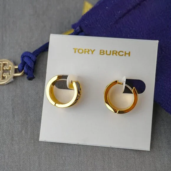 Tory Burch Kira Enamel Hoop Earrings in Black (Brand New) - Picture 7 of 8